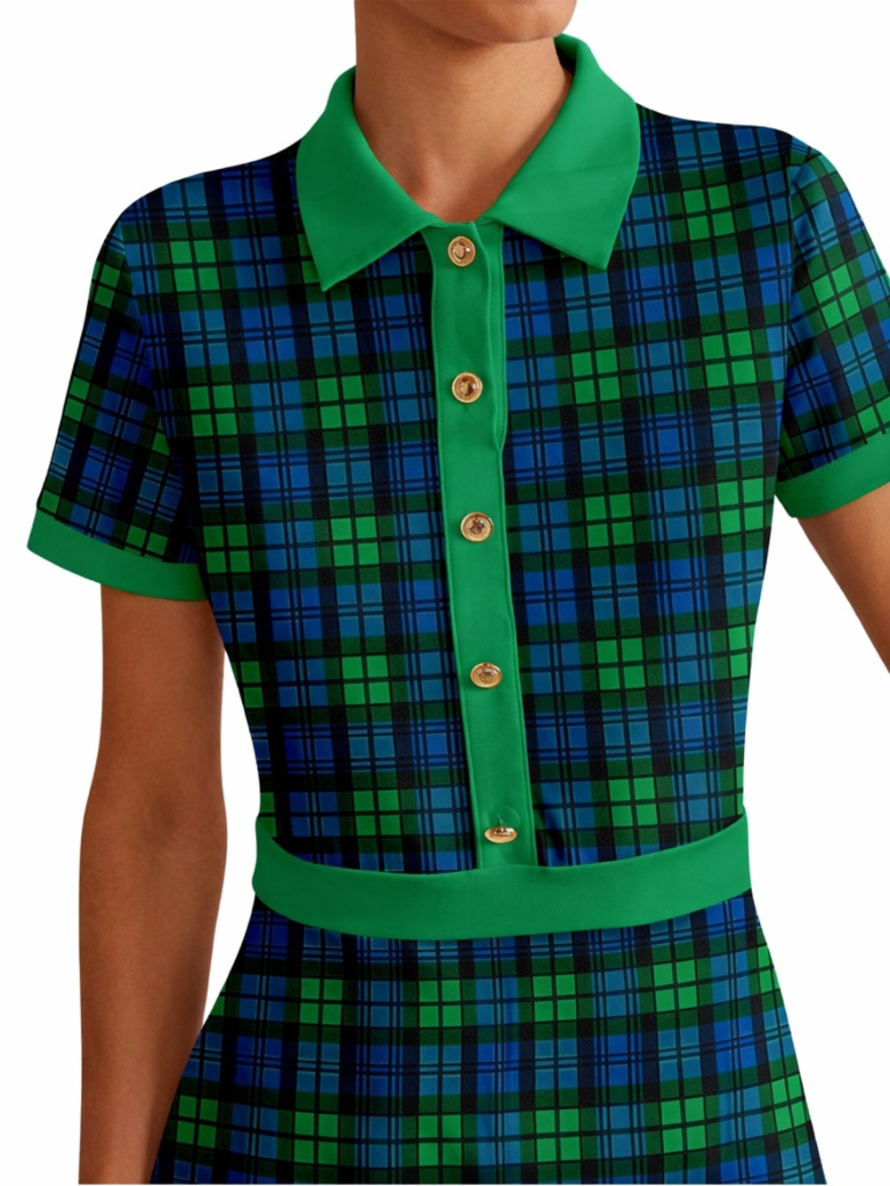 AceGolfs Green and Blue Plaid Golf Dress M NWT Collared Button Front - Picture 4 of 12